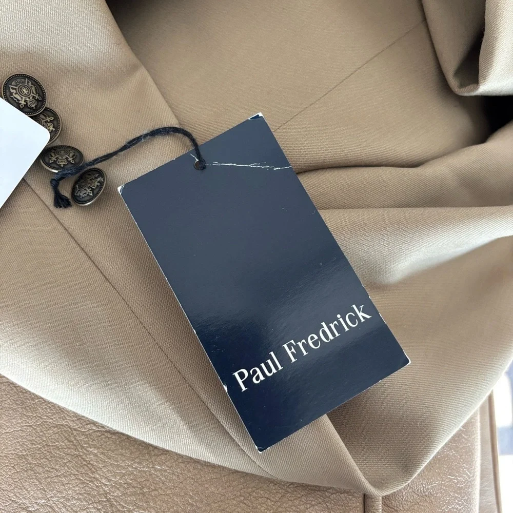 Paul Fredrick 43L British Tan Solid 2-Button‎ Sport Coat Wool Blazer Jacket. NWT